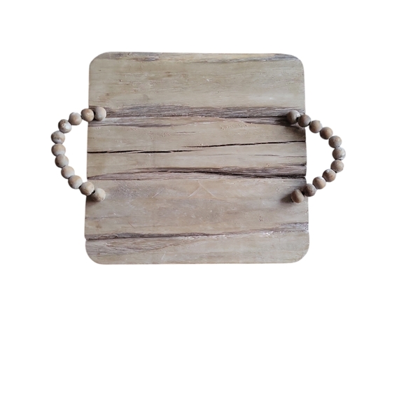Rustic Farmhouse Wooden Tray with Beaded Handles - Picture 3 of 4